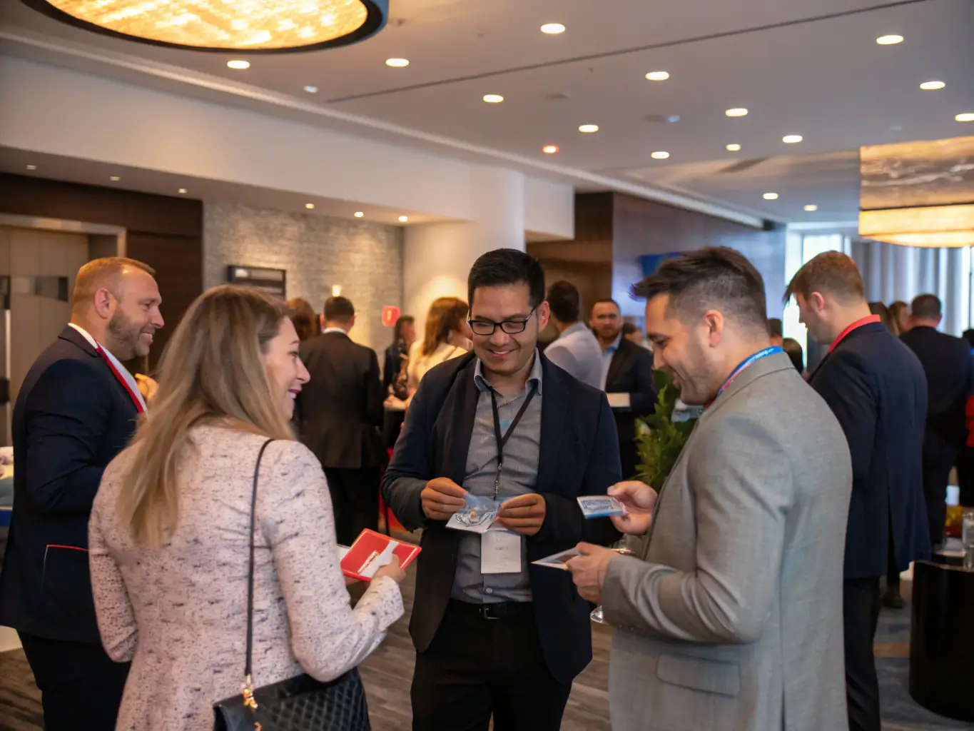 A photograph capturing the vibrant atmosphere of a corporate event, showcasing attendees networking and engaging in activities, reflecting Axis Creative Consulting's expertise in corporate event planning.